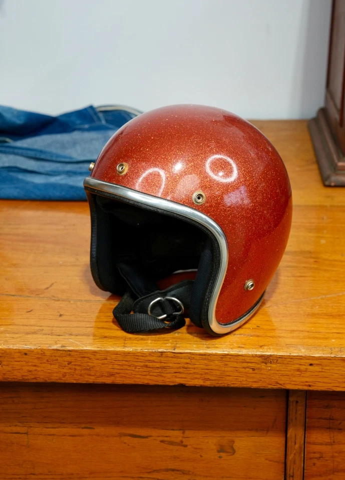 Vintage Arthur Fulmer AF40 Motorcycle Helmet metal flake glitter Copper Orange - Image 1 of 4
