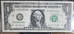 2021 $1 Star Note D4 Binary Flipper Fancy Seriennummer 06660660 5-of-a-kind 666 - Bild 1 von 4