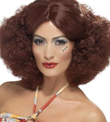 Peluca afro Smiffys años 70 castaño rojizo parte central mujer disfraz accesorio acto Foto 1 de 4
