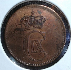 1875 (h) CS Bronze 5 Ore Coin from Denmark, Rarer Date, Only 207K Minted, NICE - Picture 1 of 4