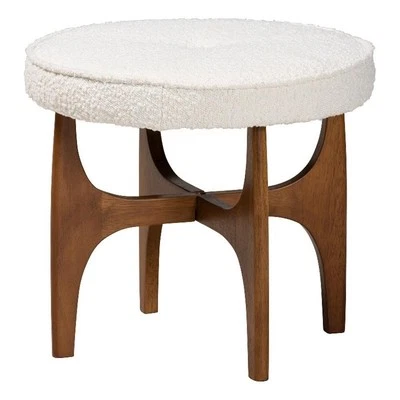 Baxton Studio Theo Cream Boucle Fabric and Brown Rubberwood Ottoman Footstool - Image 1 of 4
