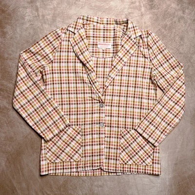 Vintage 70s Rhapsody Seersucker Checkered Plaid Blazer Jacket Retro Western  - Image 1 of 4