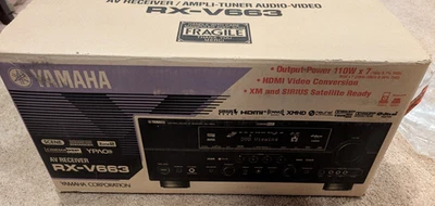Yamaha AM/FM Ampli-Tuner Audio Video Receiver RX-V663 In Box w Remote Bundle - Image 1 of 4