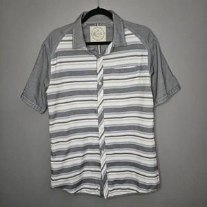 Native Code Shirt Grey Striped Men's Large Short Sleeve Button Down Casual - Picture 1 of 6