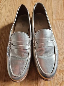 J Crew Ryan Penny Halbschuhe flache Damenschuhe Größe 8,5 goldfarbene Leder-Slipper - Bild 1 von 5