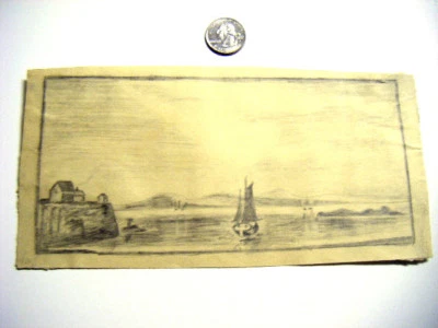 1880's children's drawing of Hudson river view VeryNice - Image 1 of 3