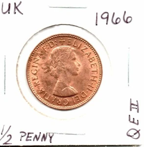 UK Great Britain England Halfpenny 1966 Queen Elizabeth II as Pictured  - Picture 1 of 6