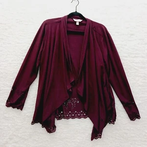 Cardigan Size L Burgundy Lace Sueded Boho Romantic Fairy Witchy Whimsycore Y2K - Picture 1 of 13