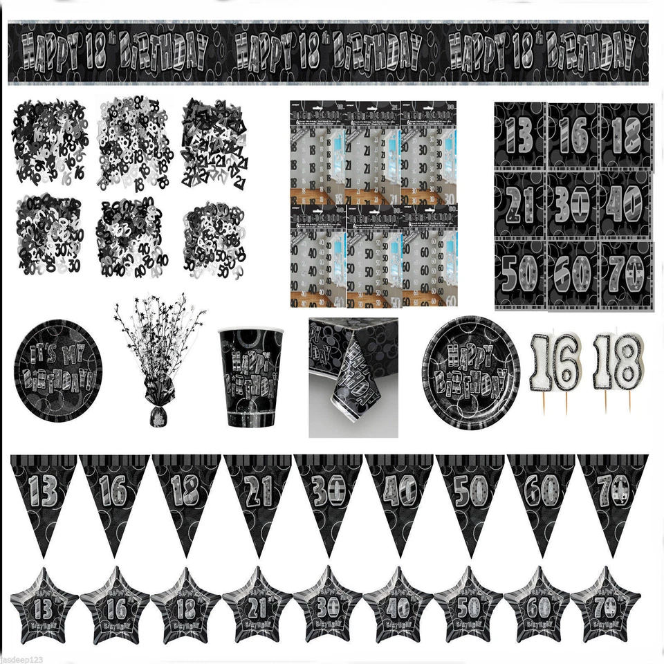 Unique Party 28473 - Glitz Black and Silver Birthday Plastic Tablecloth 7ft X 4