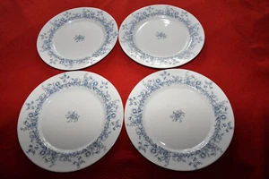 4 Vintage Large Arcopal France Glenwood Dinner Plates 10.75" White/Blue Floral - Picture 1 of 2