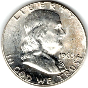 Medio dólar Franklin 1963 en buen estado ~ por favor mira el escaneo. stk f 777 - Imagen 1 de 4