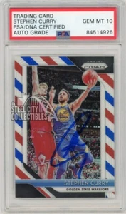 Autógrafo Stephen Curry 2018-19 Panini Prizm rojo/blanco/azul #222 - PSA/ADN 10 - Imagen 1 de 2