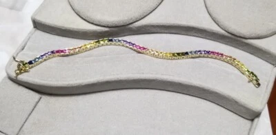 Ross Simons 18k Yellow Gold/Sterling silver sapphire lab created tennis bracelet - Image 1 of 4