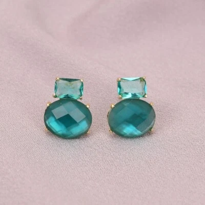 Tiny Natural Green Quartz  Crystal Gold Plated Exquisite Stone Earrings For Lady - image 1 of 4