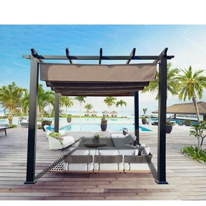 Retractable Wave Shade Canopy Replacement for Wood Patio Pergola with Hardware - Picture 1 of 11