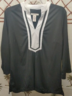 Blusa Top Para Mujer Covington Talla Grande Manga 3/4/Blanco/Negro Vestido Top Foto 1 de 4