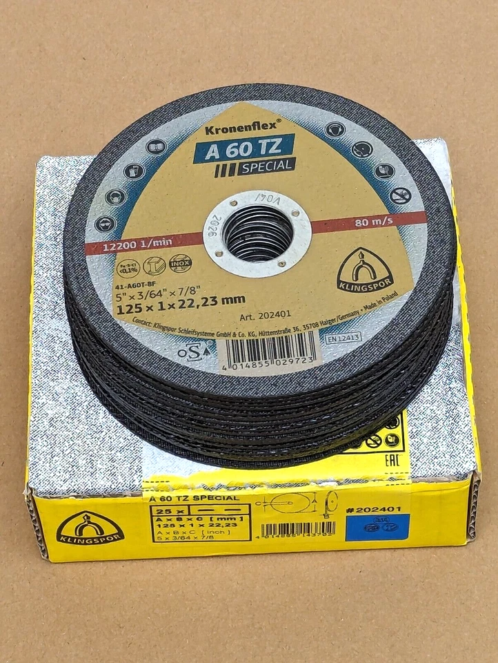 KLINGSPOR A60TZ SPECIAL 125MM X 1MM STAINLESS STEEL CUTTING DISCS PACK 25 - Image 1 of 1