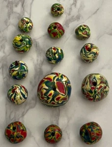 Vintage Multi Color Round Loose Polymer Clay Beads Bea-35 - Picture 1 of 8