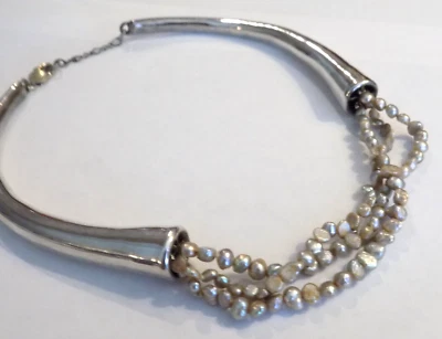 COLLAR COLLAR PLATA ESTERLINA 925 ELECTROFORMA PERLAS KESHI PLATINO VINTAGE Foto 1 de 4