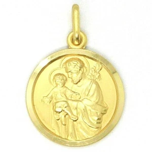 CIONDOLO MEDAGLIA IN ORO GIALLO 18K, SAN GIUSEPPE E GESU', 15-17 MM - Picture 1 of 14