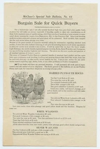 1919? MCCLAVE'S SPECIAL SALE BULLETIN NO. 64 Advertisement Poultry Chickens - Picture 1 of 4