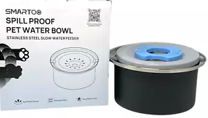 4L Spill Proof Pet Water Bowl Stainless Steel BLACK Large Dog Slow Water Feeder - Picture 1 of 8