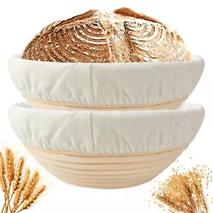 Banneton Bread Proofing Basket Set Of 2 9 Inch Round Sourdough Proofing Bowls F - Picture 1 of 7