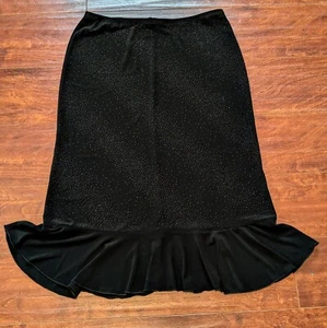 VTG Vixen Womens Med Black Stretch Skirt Glam Goth Glitter Evening Party Ruffle - Picture 1 of 7
