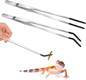Reptile Feeding Tweezers 2 Pcs Rubber-Tipped Stainless Steel Tongs Snakes Lizard - Picture 1 of 12
