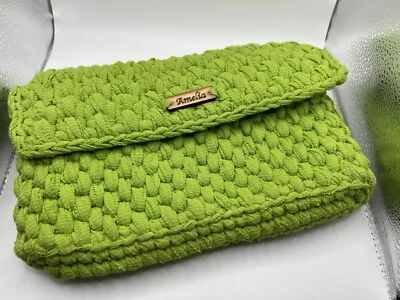 Lime Green Knit Clutch Cute Boho Vintage Style Minimalist Statement Clutch - Image 1 of 3