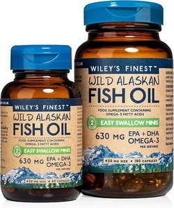 Wiley's Finest Wild Alaskan Fish Oil Easy Swallow Minis 630mg EPA+ DHA+ Omega-3. - Picture 1 of 7