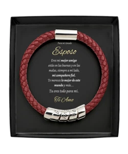 Regalo Esposo Regalo Aniversario Regalo Dia Del Padre Pulsera Cuero Cafe - Picture 1 of 6