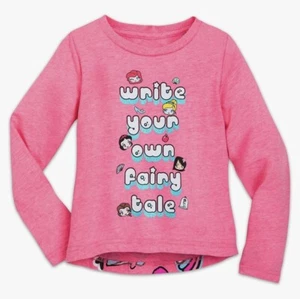 Disney Princess Faces and Icons T-Shirt for Girls Pink-Write Your Own Fairy Tale - Picture 1 of 5