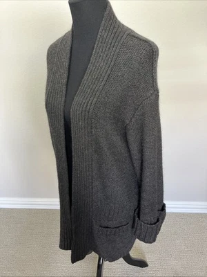 Cárdigan abierto de lana de alpaca Vince talla M 38" suéter acanalado puños marrón profundo usado en excelente estado Foto 1 de 4