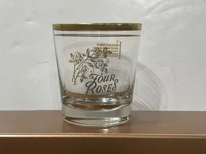 Selten 1935-1942 Four Roses Old Fashion Bourbon Whiskey Goldrand Steine Glas - Bild 1 von 9