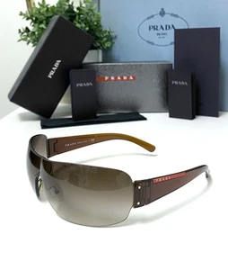 Authentic Vintage Prada SPS 07F Brown Rimless Visor Wrap Around Sunglasses - Picture 1 of 10