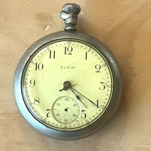 Vintage Elgin Taschenuhr Hilfszifferblatt Kronenstopper Teile oder Reparatur - Bild 1 von 11