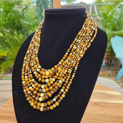 Signed DTR JAY KING Sterling 925 10 Strand Tigers Eye Graduated Beads Necklace - Image 1 of 4