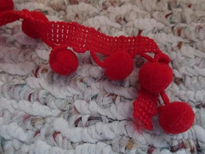New  Bright Red 1/2" Pom-Pom Ball Fabric Trim 2.50 yards - Image 1 of 2