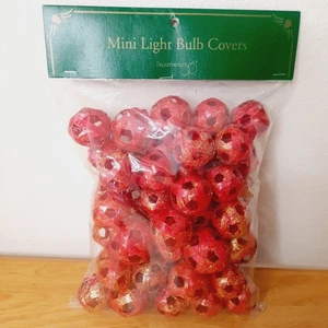 Vintage Dept 56 Mini Glühbirnenabdeckungen Rot Gold Weidenkugeln 50 Stück Neu aus altem Lagerbestand - Bild 1 von 5