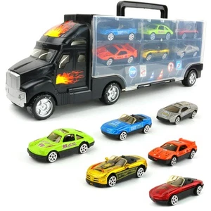 Transport Car Carrier Truck - with 6 Stylish Metal Racing Cars - with Carryin... - Picture 1 of 6