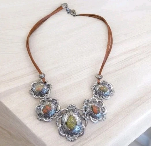 Collar de acero inoxidable medallón de piedra gota lágrima suroeste de Unakite declaración  Foto 1 de 4