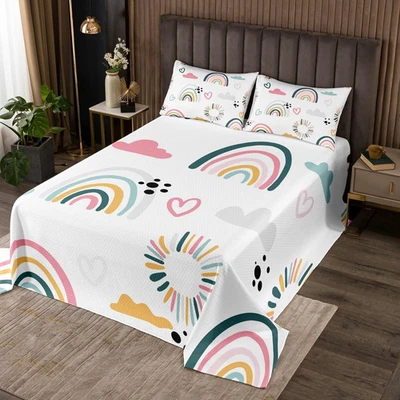 Conjunto de colcha de corazón de amor rosa para niñas Catoon arco iris decoración lindo Cloud Qui Foto 1 de 4