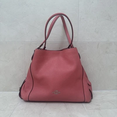 NUEVO SIN ETIQUETAS COACH Edie Coral Cartera Bolso de Hombro Cuero Guijarro Pulido Bolsillo Interior con Cremallera Foto 1 de 4