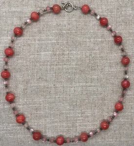 Handmade Salmon/Coral Colored Bead Beaded Necklace w/Sterling Clasp 18” - Picture 1 of 4