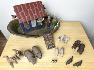 VTG Wolf Creek Noah’s Ark Primitive Wooden Resin Folk Art 19 Piece Set READ - Picture 1 of 19