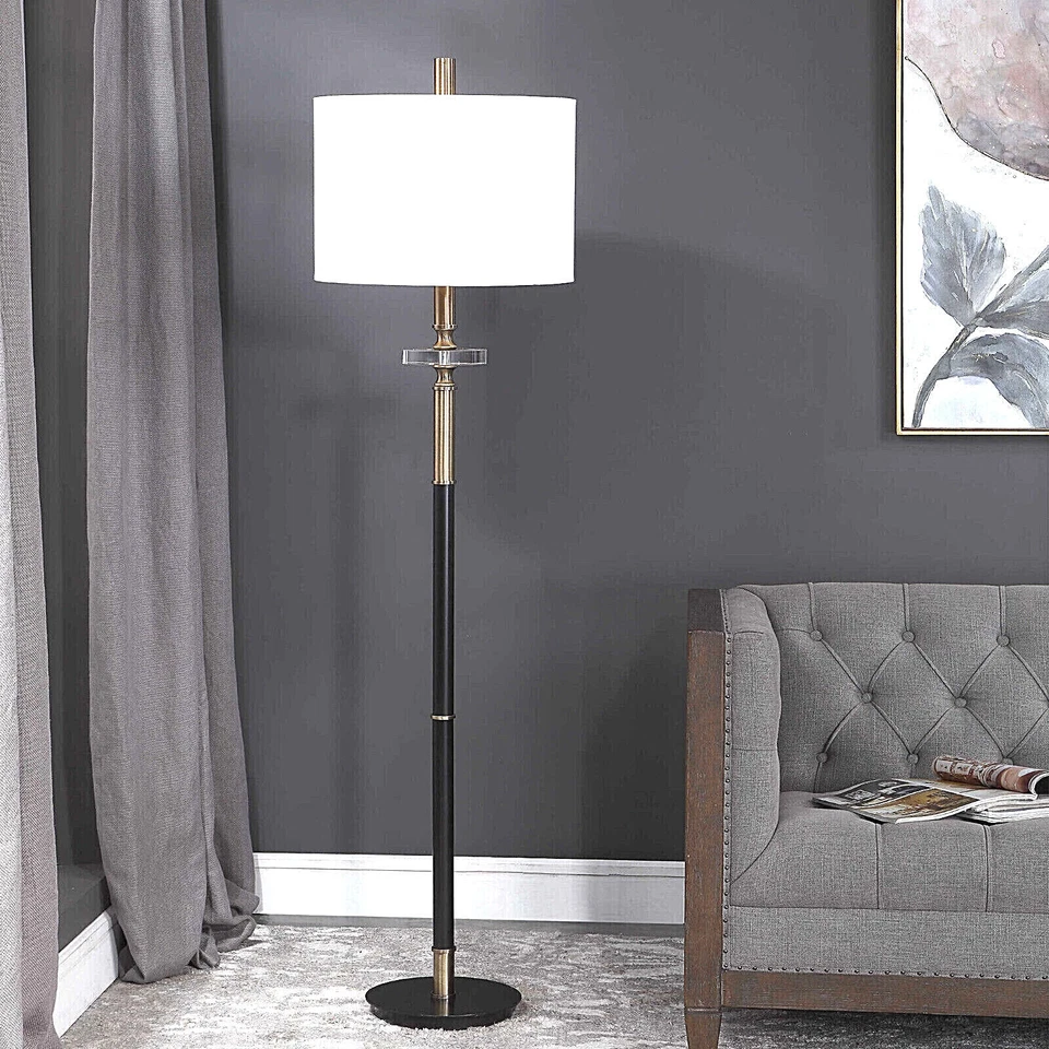 Uttermost 28196-1 Maud - 1 Light Floor Lamp Aged Black/Antique Brass/Crystal