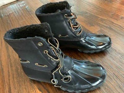 NUEVO EN CAJA STEVE MADDEN Torrent Negro Para Mujer Lluvia Nieve Pato Botas de Cuero, Talla 9 M Foto 1 de 4