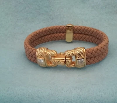 Pulsera Judith Ripka de cuero marrón circonita cúbica superpuesta de plata de ley/oro Foto 1 de 4