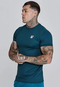 SikSilk Men's Short Sleeved Crew Neck Muscle Fit T-Shirt Tee Green - Picture 1 of 11